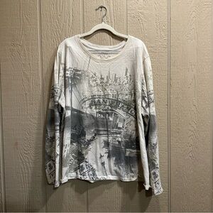 Graphic Long Sleeve Shirt in Cream and Gray